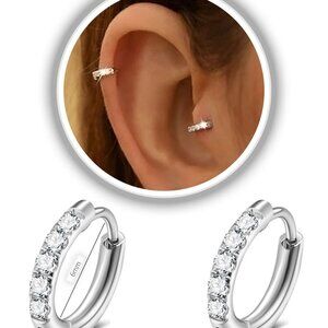 Small Silver Hoop Earrings for Women Men,316L Surgical Steel Hinge Huggie Hoop E